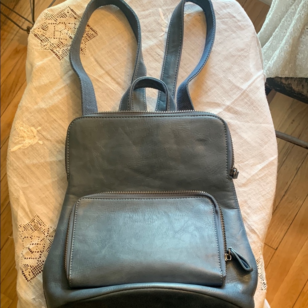 Blue Leather Backpack Purse